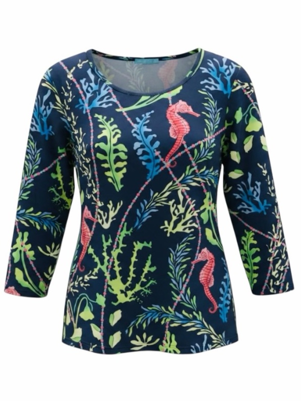 J McLaughlin Navy Ocean Themed Print 3/4 Sleeve Catalina Cloth Top Size Small